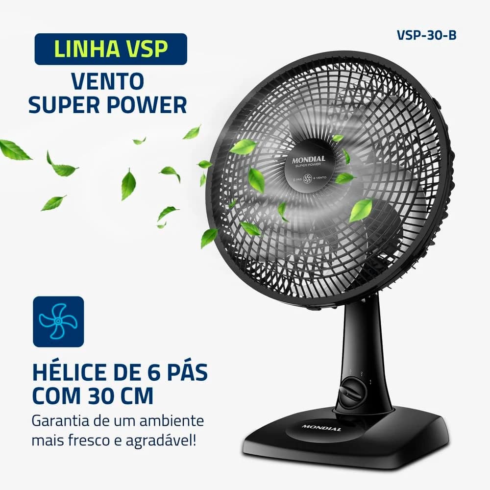 Ventilador de Mesa Mondial Super Power 30cm 110V Preto/Prata