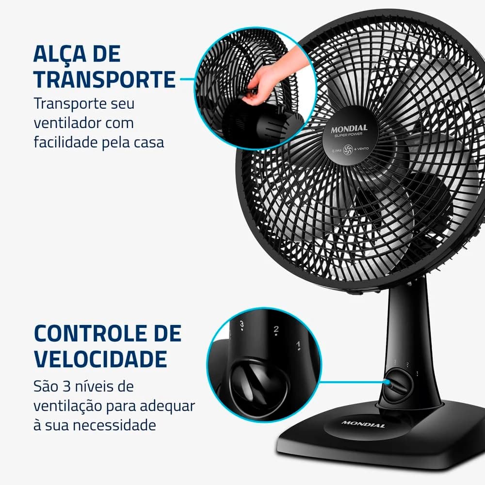 Ventilador de Mesa Mondial Super Power 30cm 110V Preto/Prata