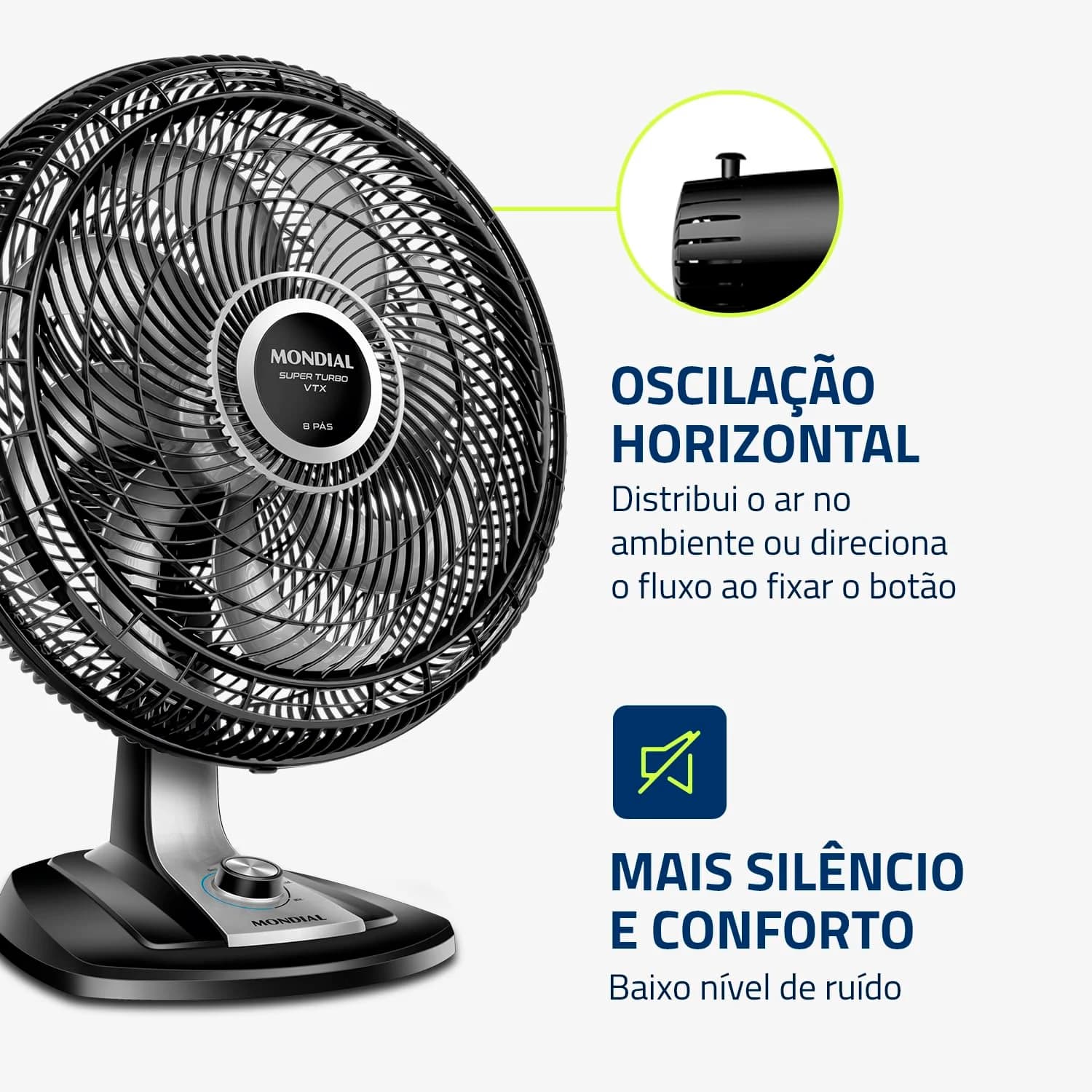 Ventilador Mondial Super Turbo 50cm 8 Pás 110V Preto/Prata