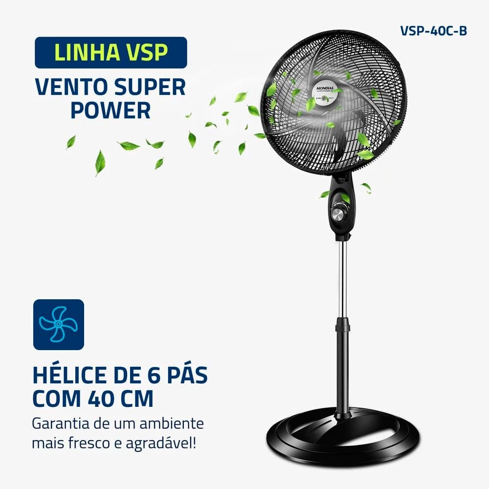 Ventilador de Coluna Mondial Super Power 40cm 110V Preto/Prata