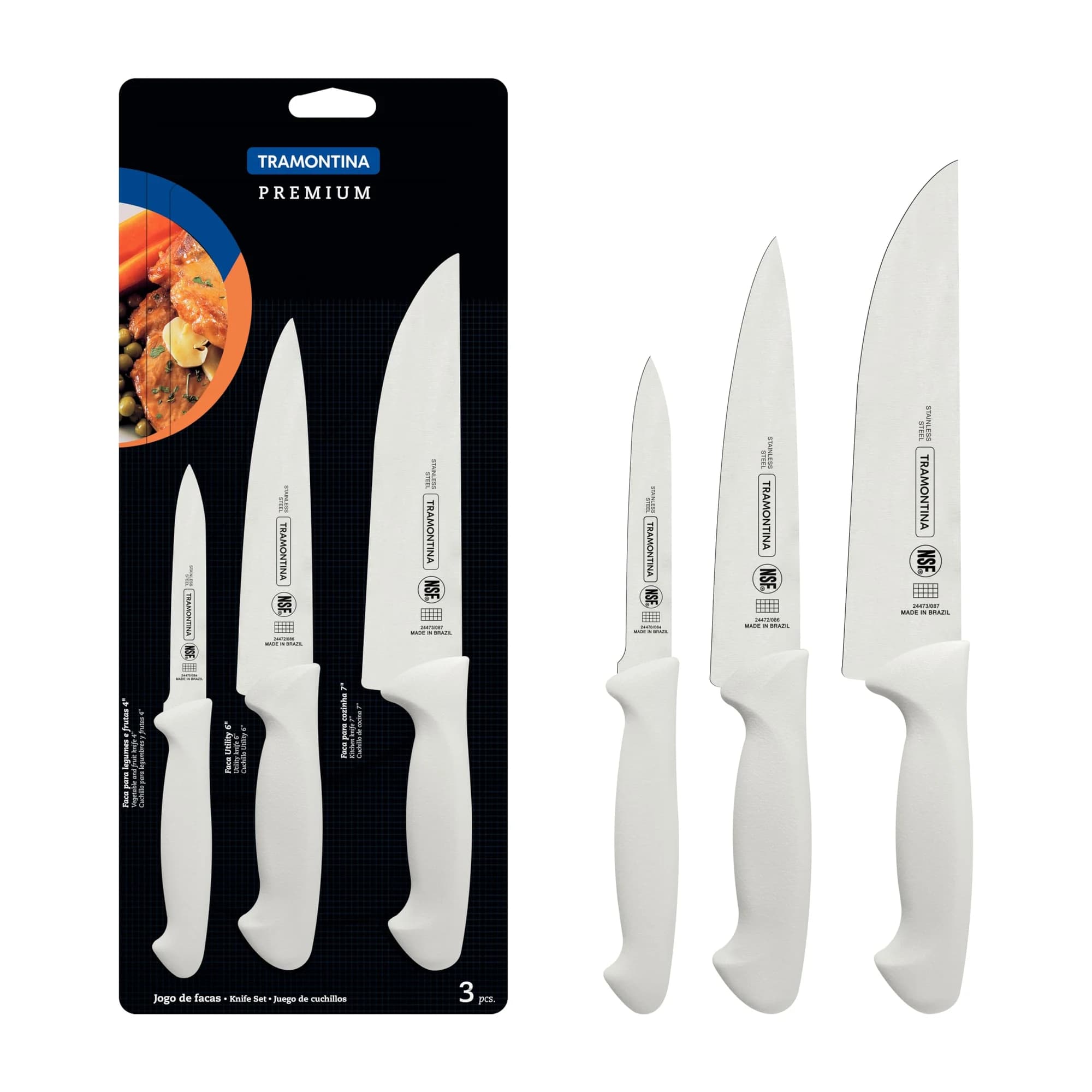 Jogo de Facas Tramontina Premium 3 Peças Branco