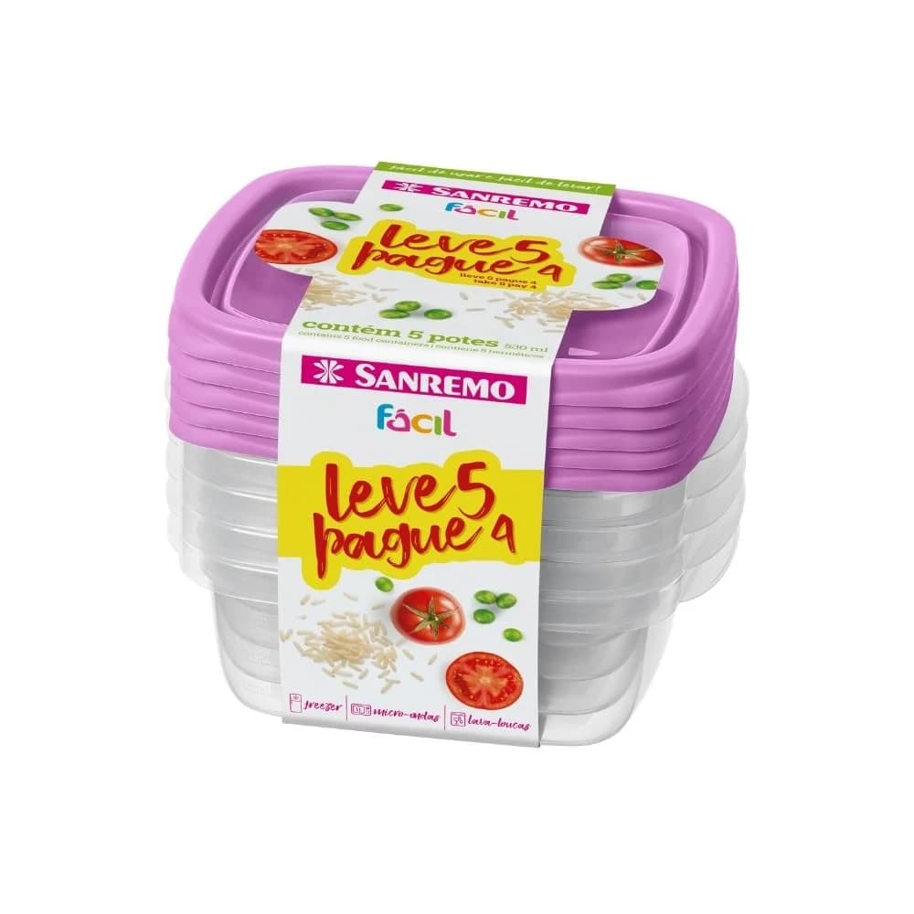 Conjunto de Potes Herméticos Sanremo Fácil 530ml 5 Peças