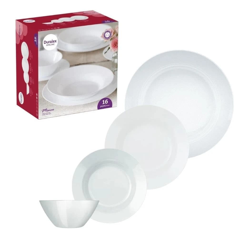 Aparelho de Jantar Duralex Menu 16 Peças Branco