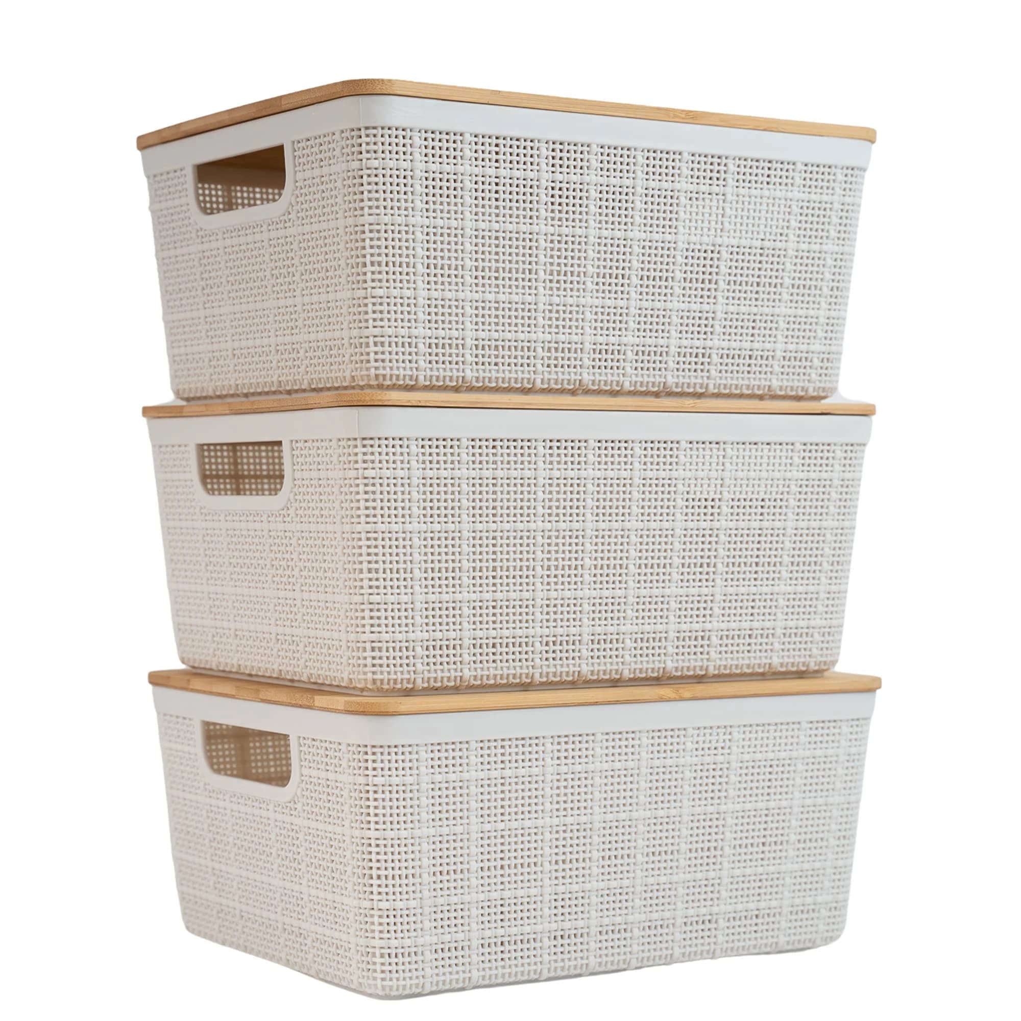 Oikos - Kit 3 Caixas Organizadoras 4L com Tampa de Bambu Brancas Multiuso