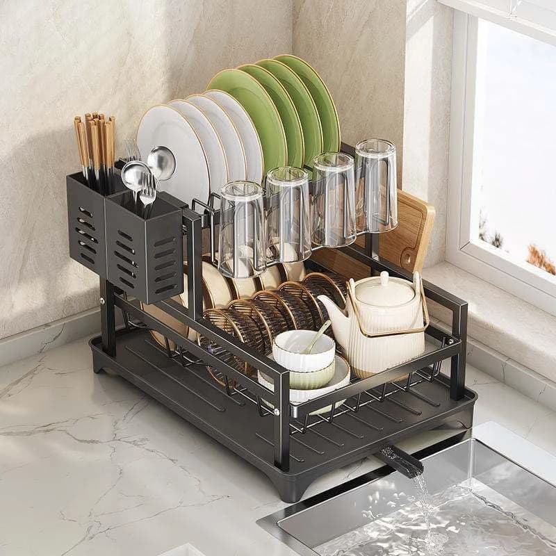 Escorredor De Louças Rack Aço Carbono Para Bancada Com Bandeja