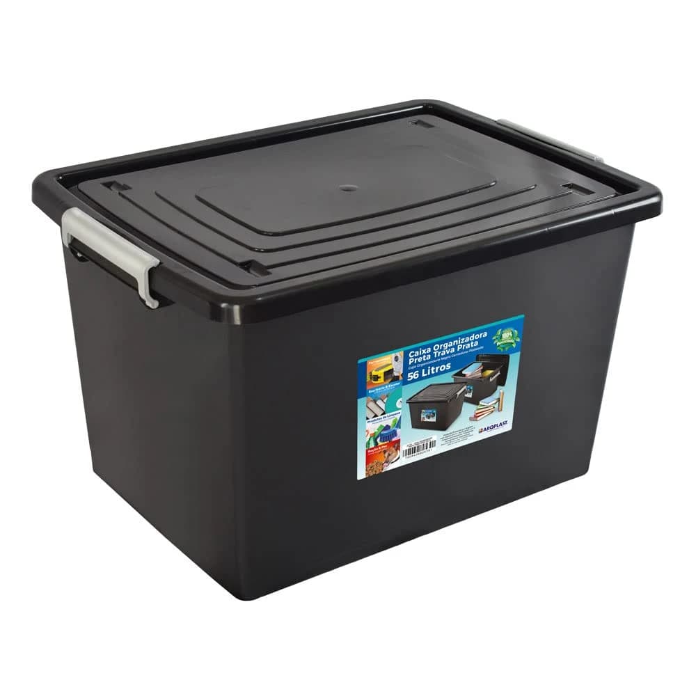 Arqplast - Organizadora 56L Com Tampa Preta Trava Prata Arqplast 25793