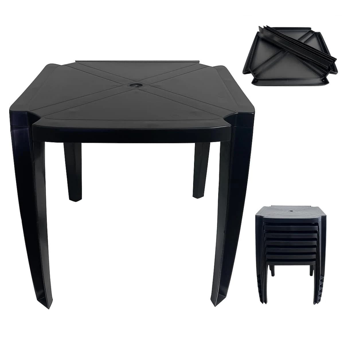 Mesa Desmontável e Empilhável Plástico Preto 70x70cm Quadrada para Uso